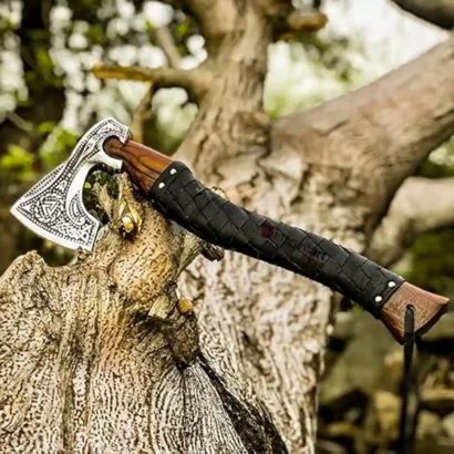 Outdoor Hand-Forged Viking Bearded Axe with Wood Handle