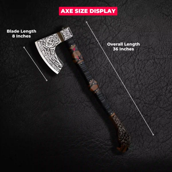Measurement of Norse Wolf head Engraved Axe with shield